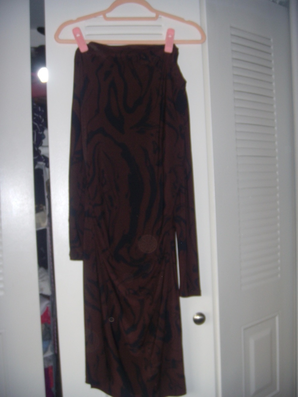 Express Brown and Black Long-Sleeve Patterned Dress